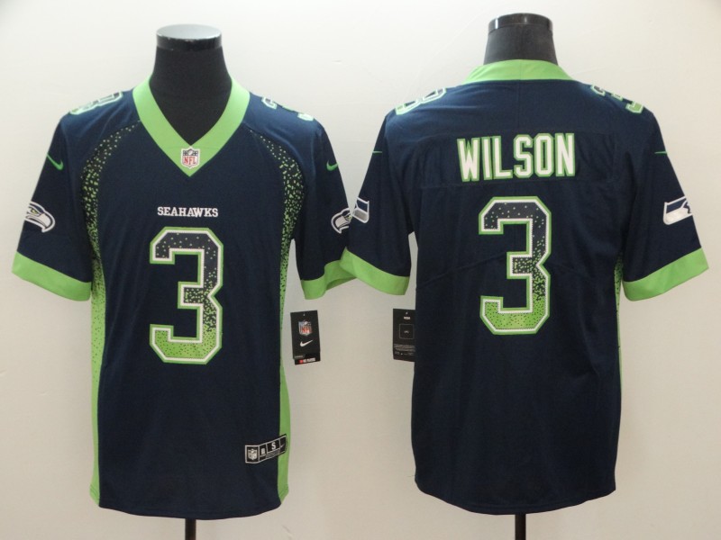 Men's Seattle Seahawks Russell Wilson #3 Navy Jersey